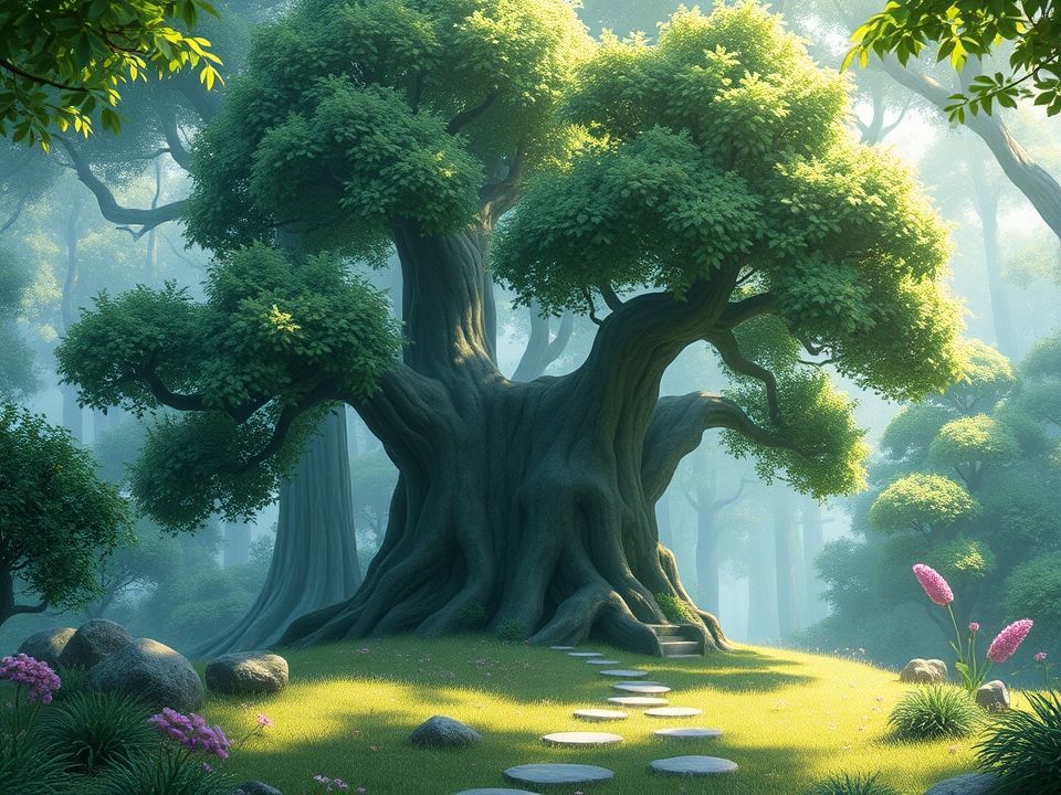Ghibli风格:森林精灵晨雾插画